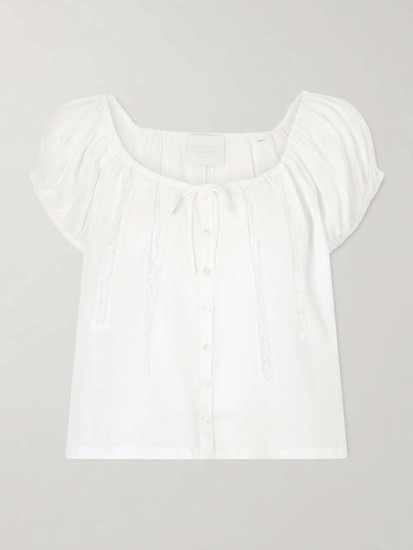 Citizens of Humanity Tatev Tie-detailed Lace-trimmed Ramie Blouse | Thumbnail 5 Citizens of Humanity Tatev Tie-detailed Lace-trimmed Ramie Blouse | Thumbnail 5