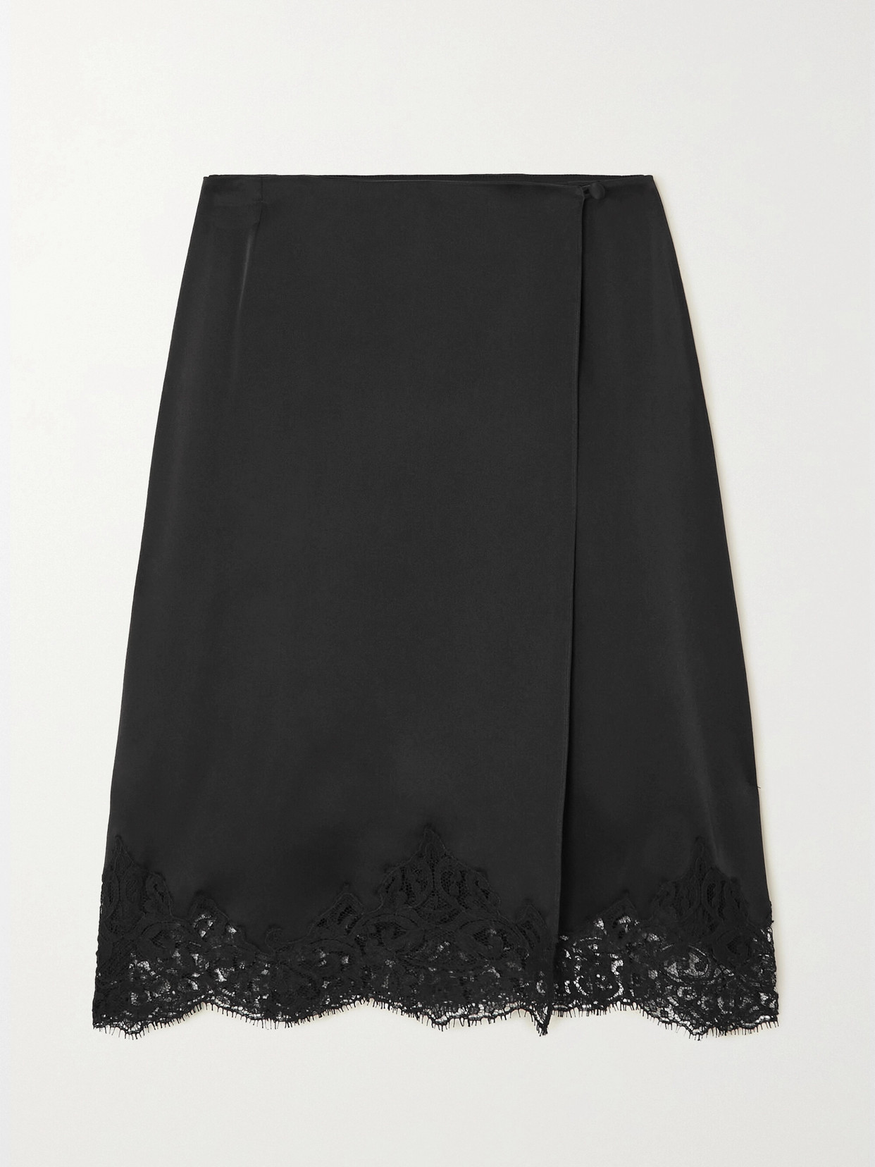 Stella Mccartney Wrap-effect Lace-trimmed Satin Skirt In Black