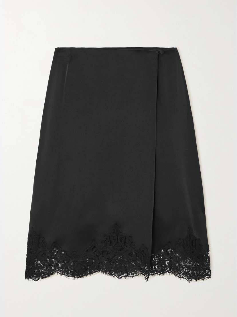 Stella McCartney Wrap-effect Lace-trimmed Satin Skirt