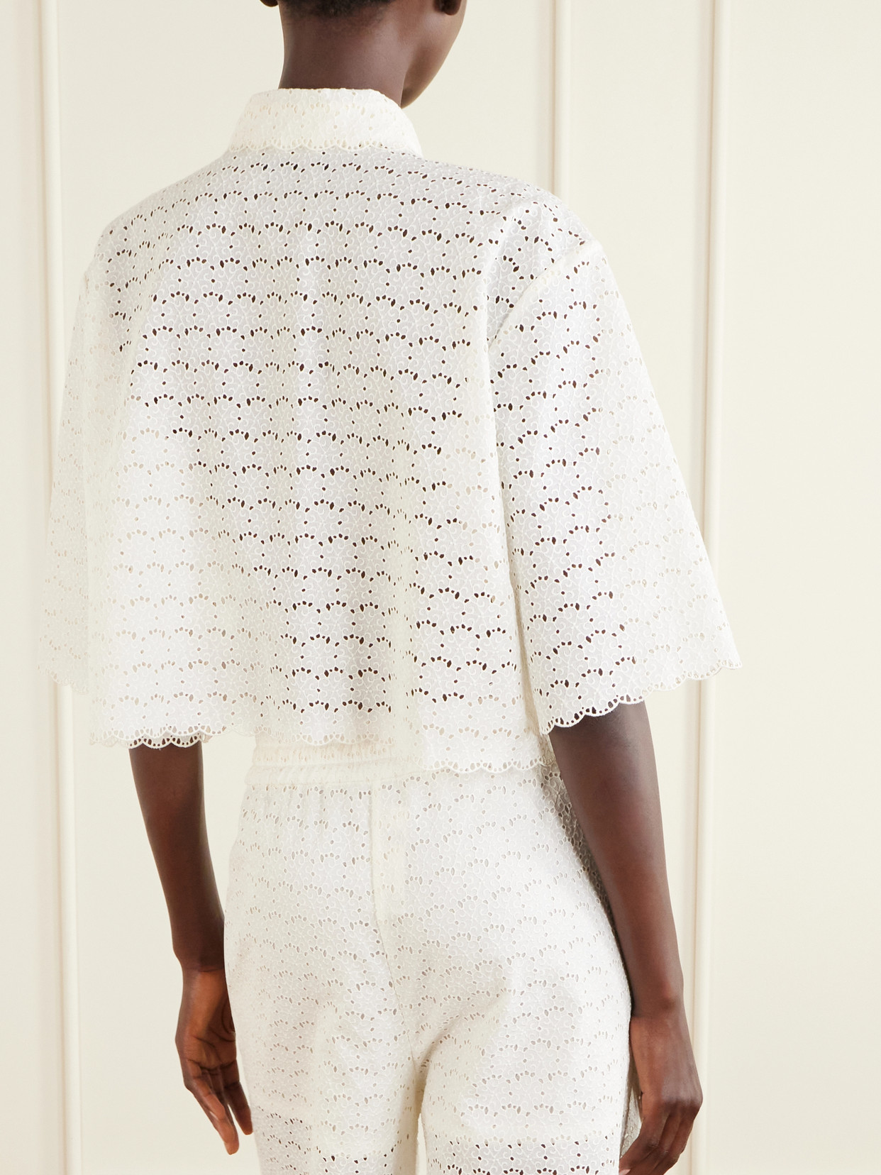 Garavani - Mossi Logo-Embellished Cropped Broderie Anglaise Cotton Blouse