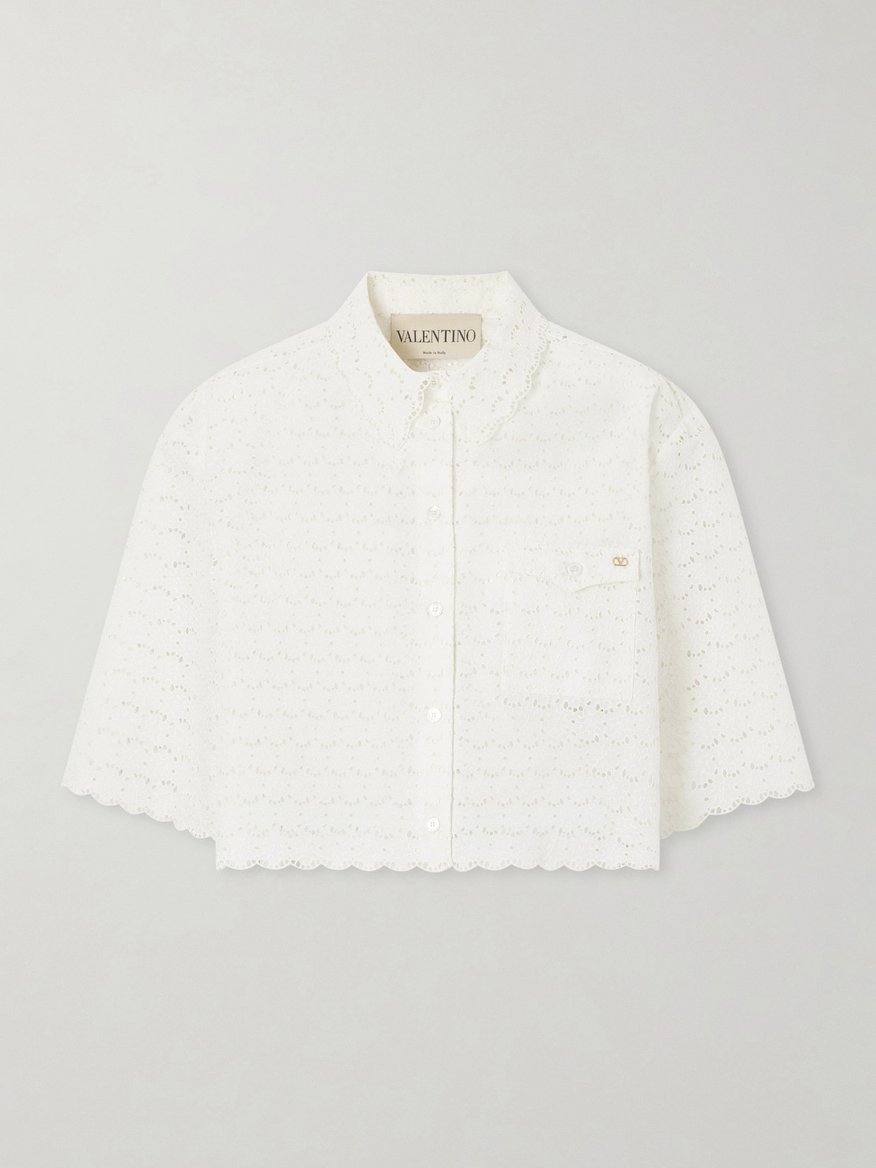 Garavani - Mossi Logo-Embellished Cropped Broderie Anglaise Cotton Blouse