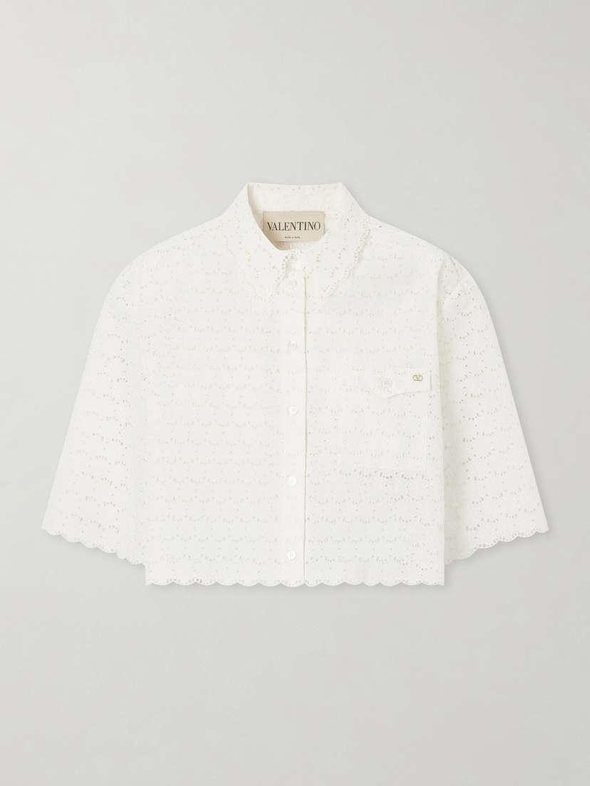 Valentino Garavani Mossi Logo-embellished Cropped Broderie Anglaise Cotton Blouse | Thumbnail 5 Valentino Garavani Mossi Logo-embellished Cropped Broderie Anglaise Cotton Blouse | Thumbnail 5