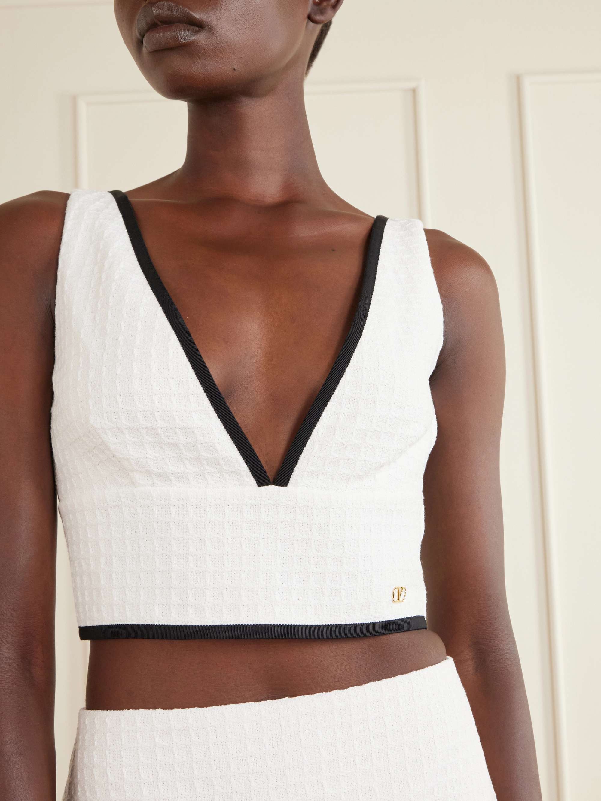 VALENTINO GARAVANI Canestrello cropped cotton-tweed top | NET-A-PORTER
