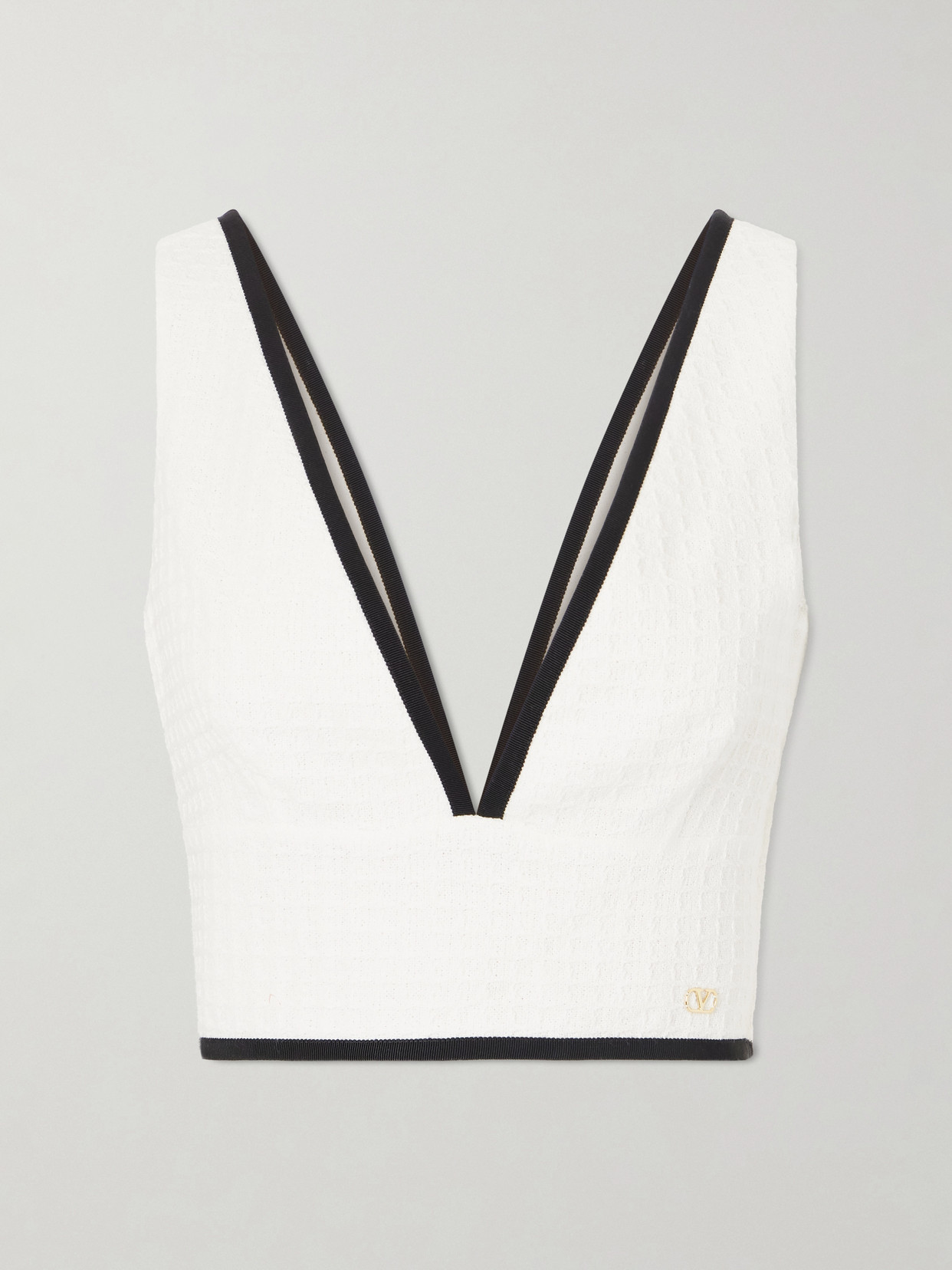 Valentino Canestrello Cropped Cotton-tweed Top In White