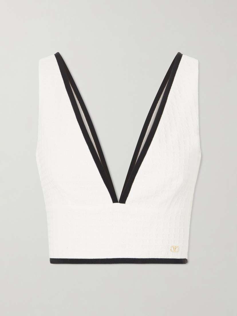 Valentino Garavani Canestrello Cropped Cotton-tweed Top