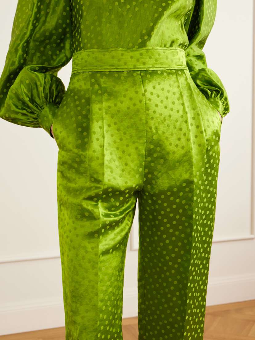 Valentino Garavani Polka-dot Jacquard Linen And Silk-blend Straight-leg Pants | Thumbnail 5 Valentino Garavani Polka-dot Jacquard Linen And Silk-blend Straight-leg Pants | Thumbnail 5