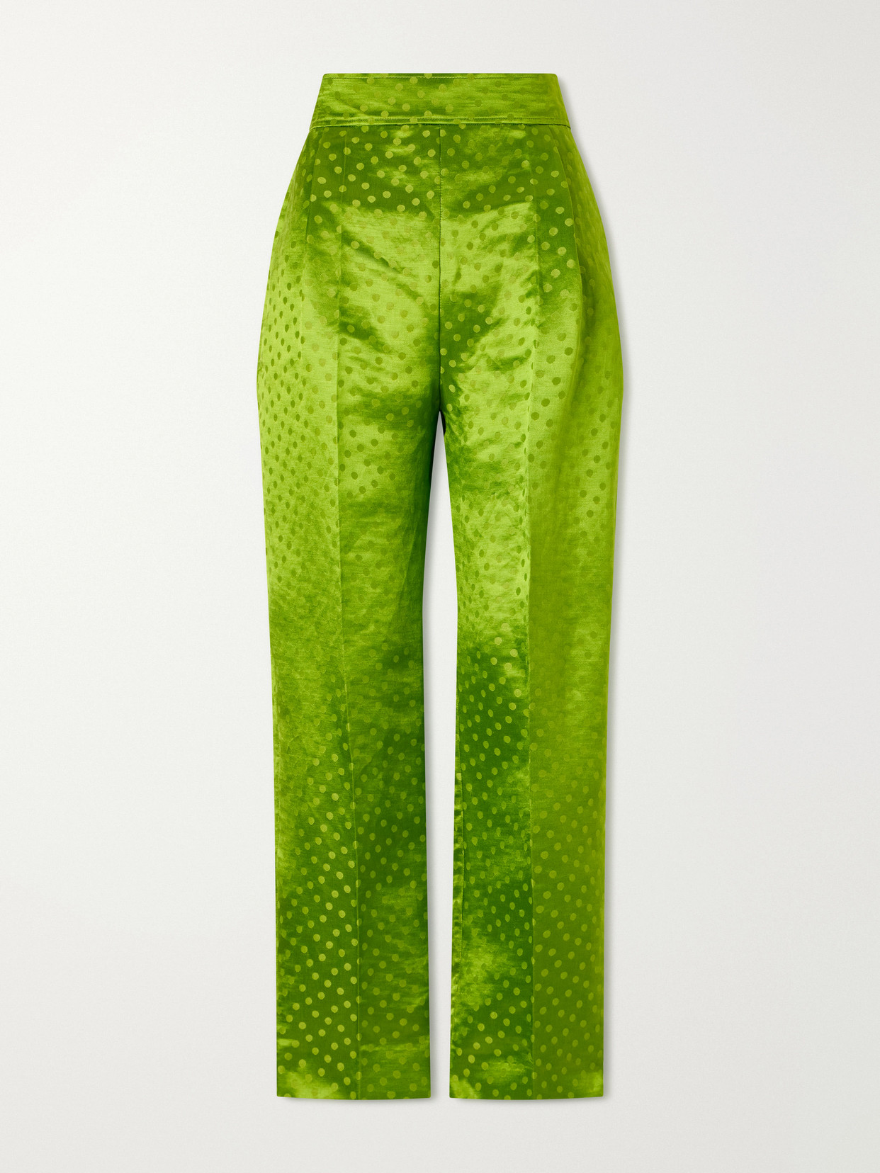 Valentino Polka-dot Jacquard Linen And Silk-blend Straight-leg Pants In Green