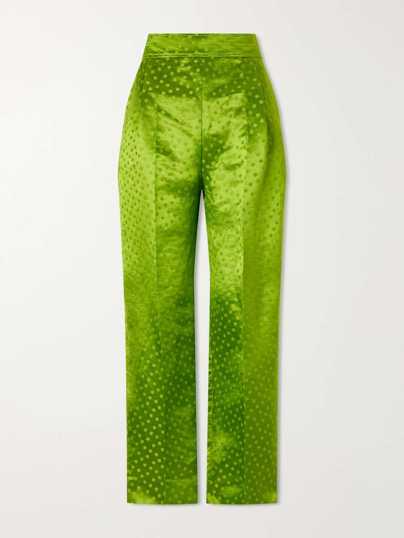Polka-dot Jacquard Linen And Silk-blend Straight-leg Pants