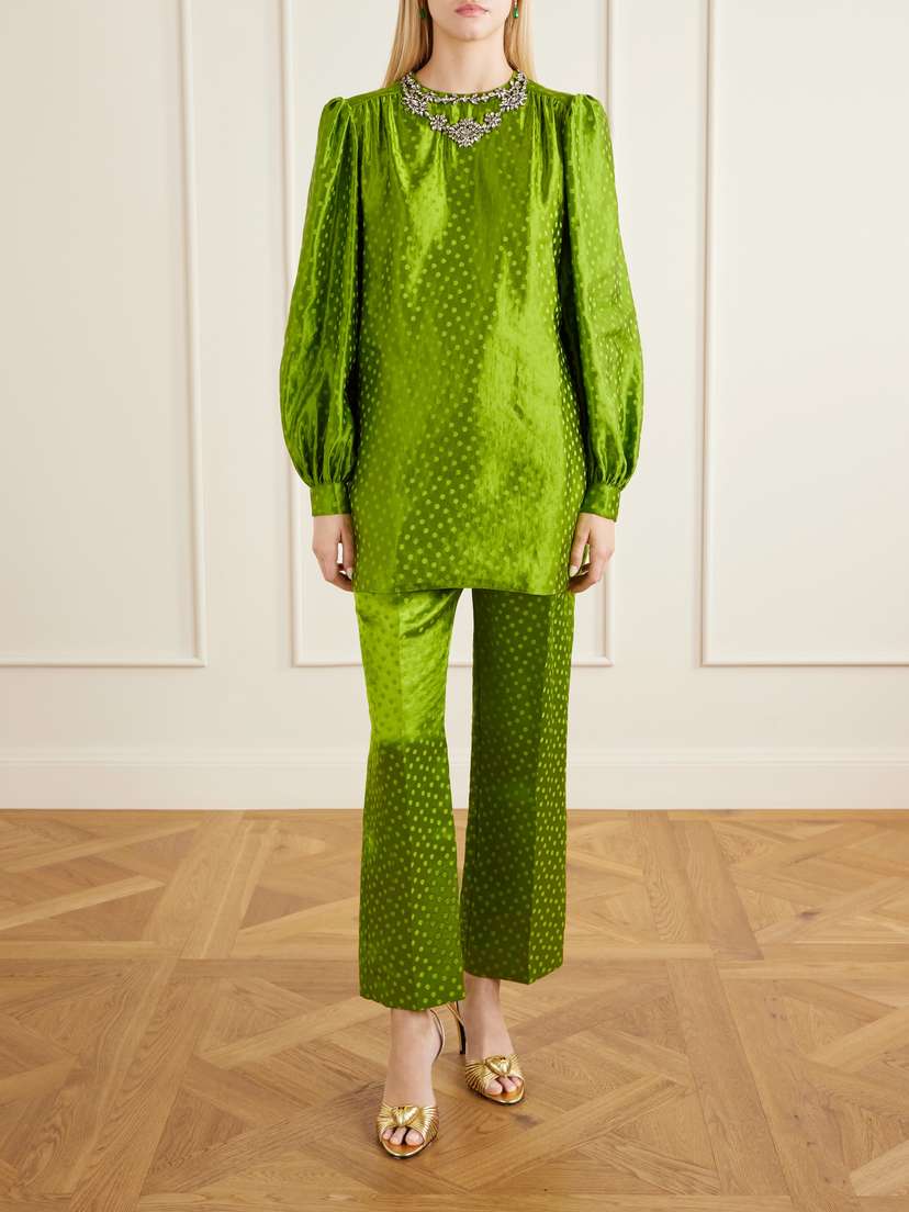 Valentino Garavani Polka-dot Jacquard Linen And Silk-blend Straight-leg Pants | Thumbnail 2 Valentino Garavani Polka-dot Jacquard Linen And Silk-blend Straight-leg Pants | Thumbnail 2