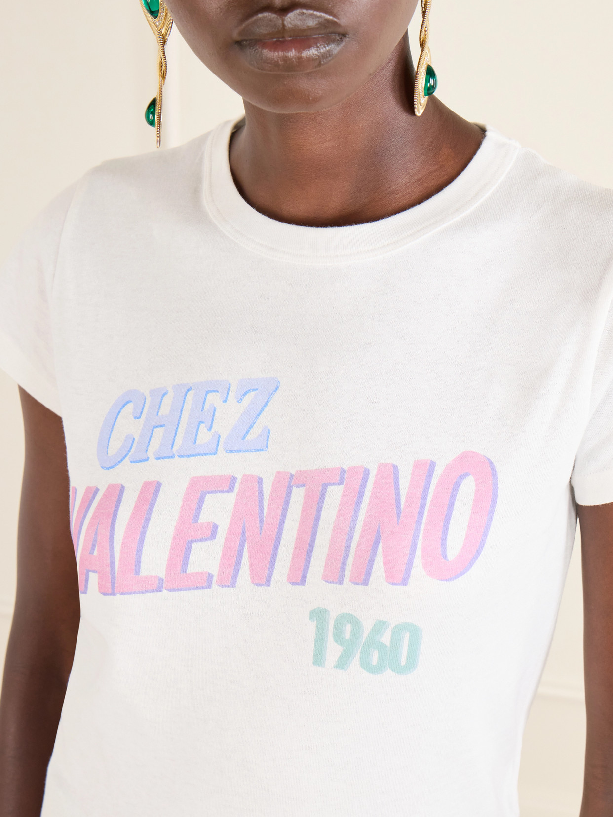 Valentino Womens Bianco Text-print Round-neck Cotton T-shirt In White