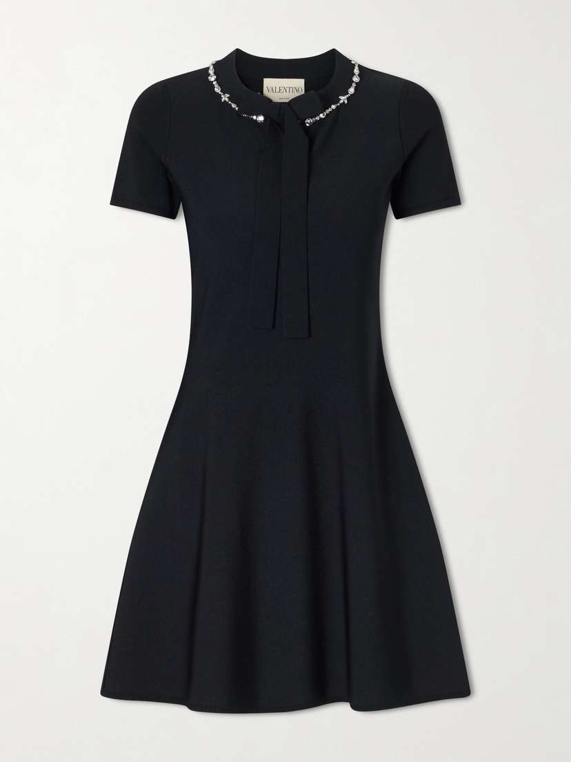 Valentino Garavani Bow-detailed Embellished Jersey Mini Dress