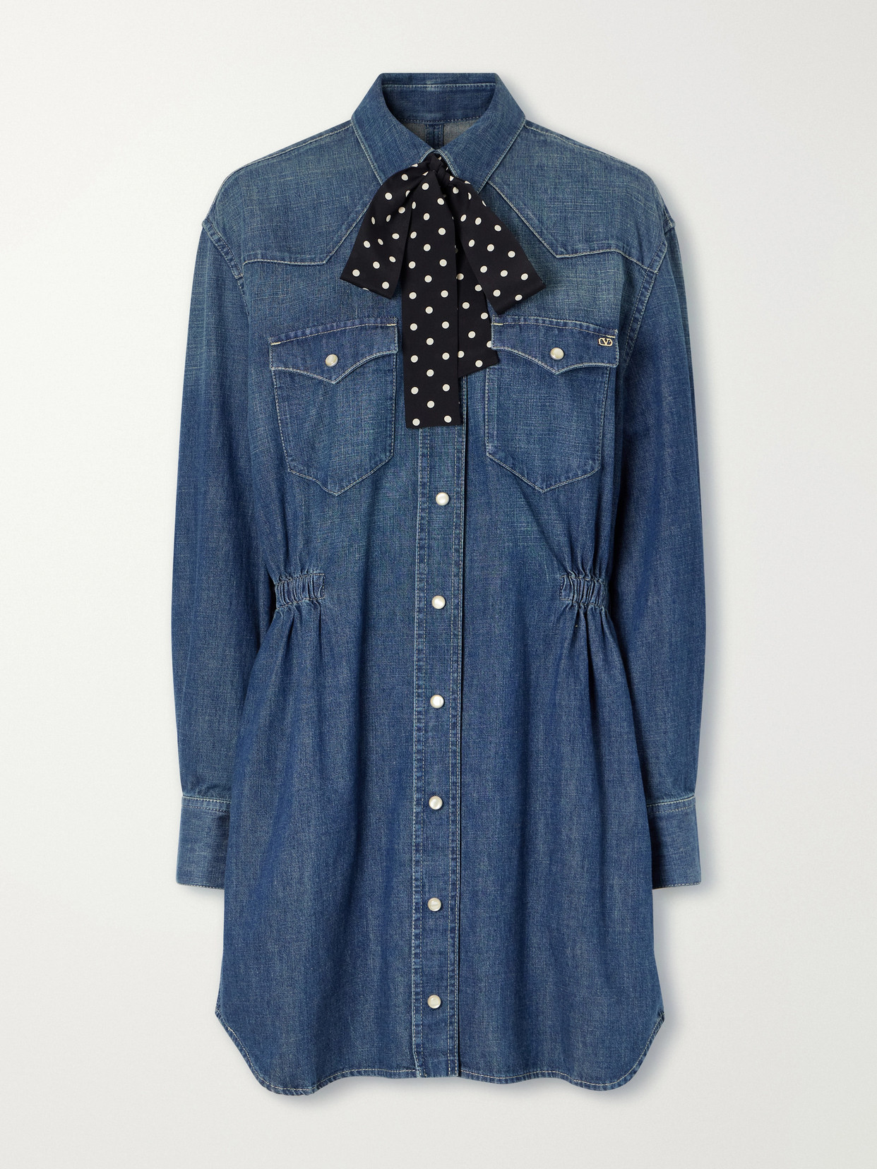 Valentino Scarf-detailed Denim Mini Dress In Blue