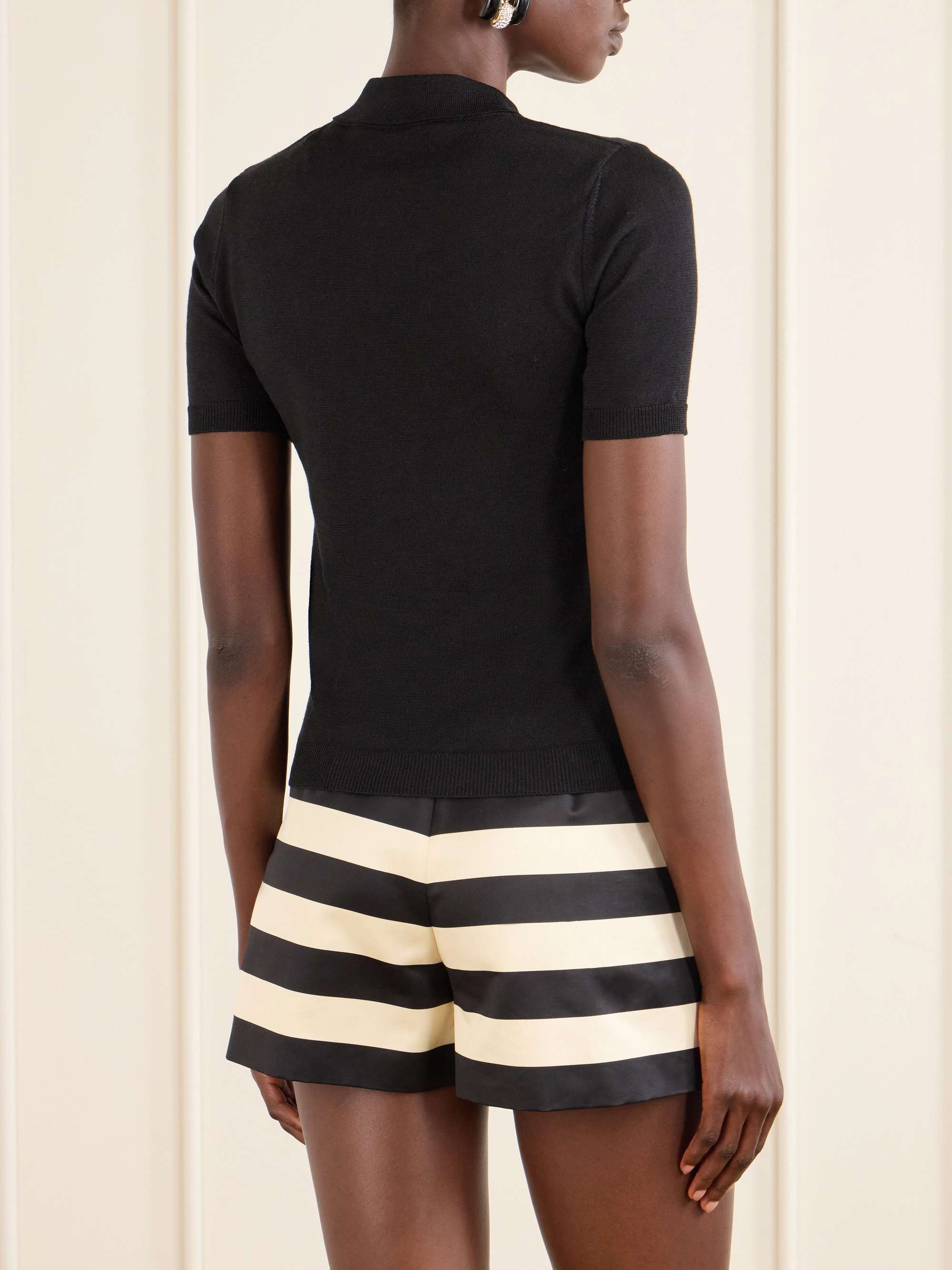 VALENTINO GARAVANI Silk-trimmed wool-blend knit polo shirt | NET-A 