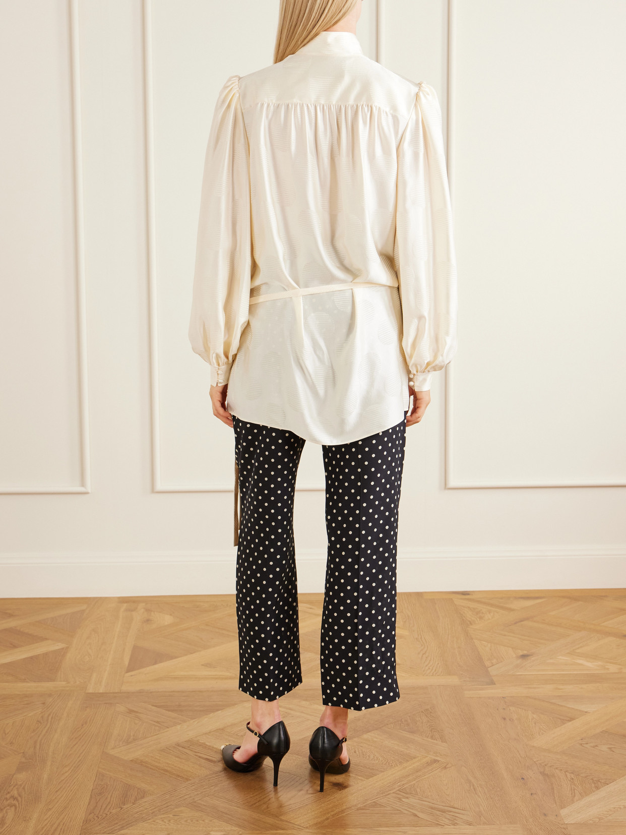 Garavani - Belted Polka-Dot Silk-Jacquard Blouse