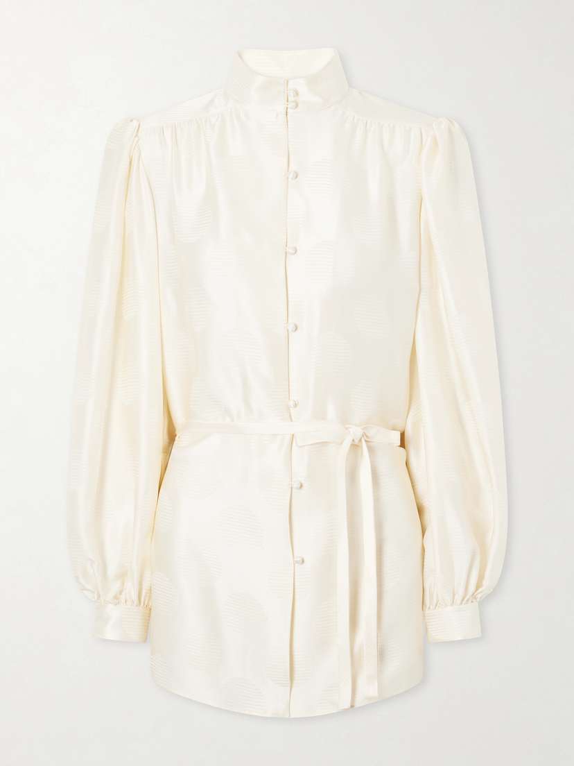 Valentino Garavani Belted Polka-dot Silk-jacquard Blouse