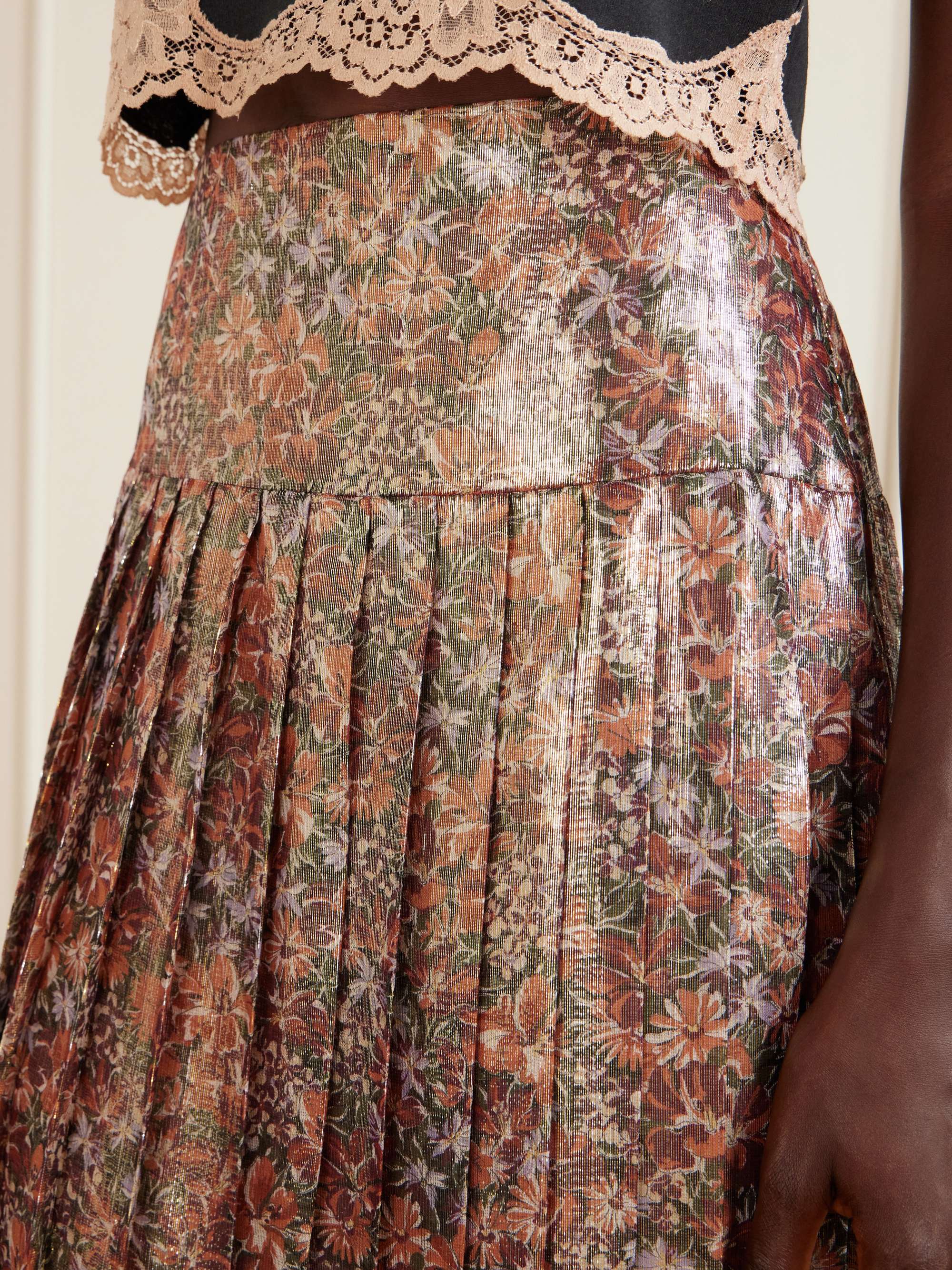 VALENTINO GARAVANI Silk-blended metalized floral midi skirt | NET