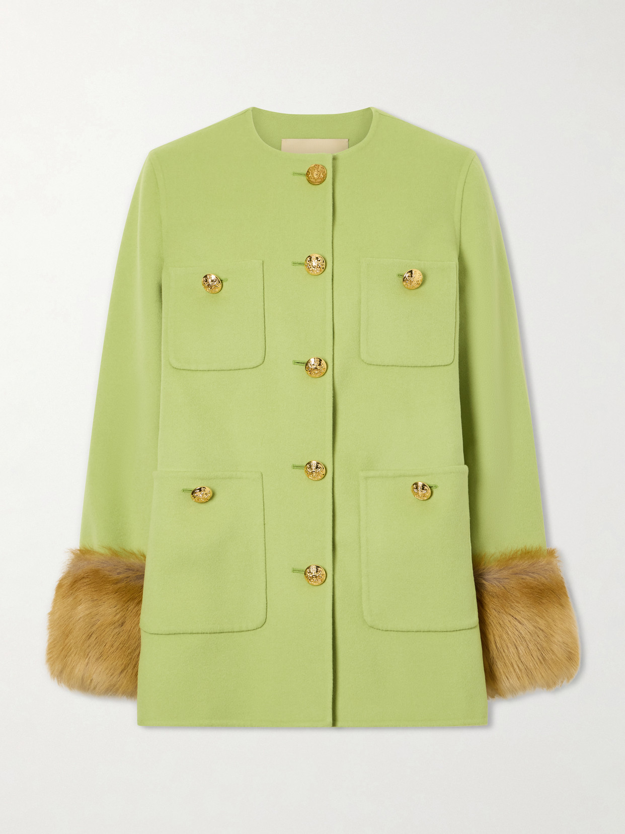 Valentino Shearling-trimmed Wool And Cashmere-blend Coat In Green