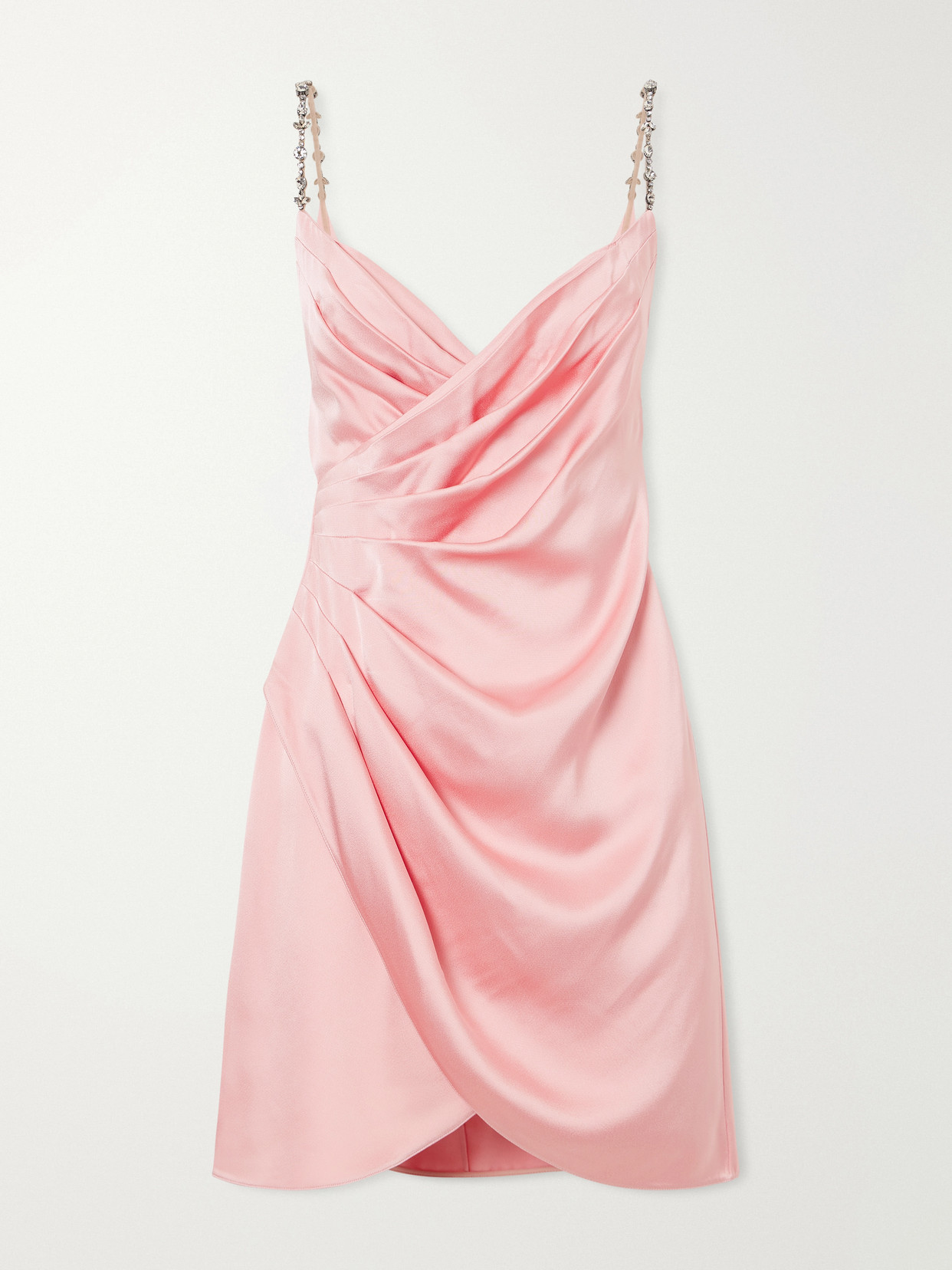 Valentino Crystal-embellished Pleated Cady Mini Dress In Pink