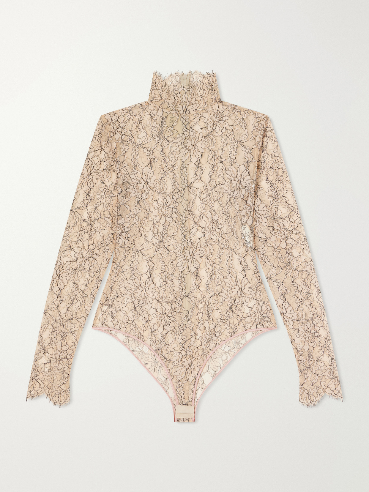 Valentino Scalloped Lace Jersey Bodysuit In Neutral