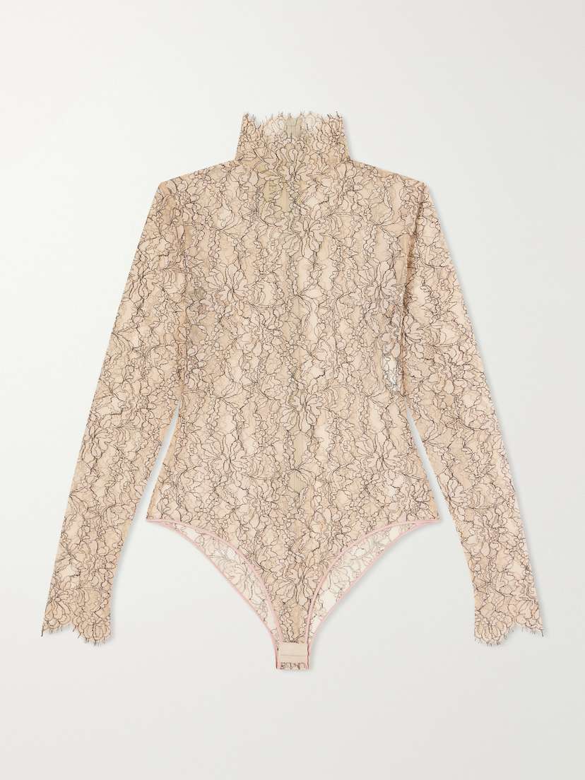 Valentino Garavani Scalloped Lace Jersey Bodysuit