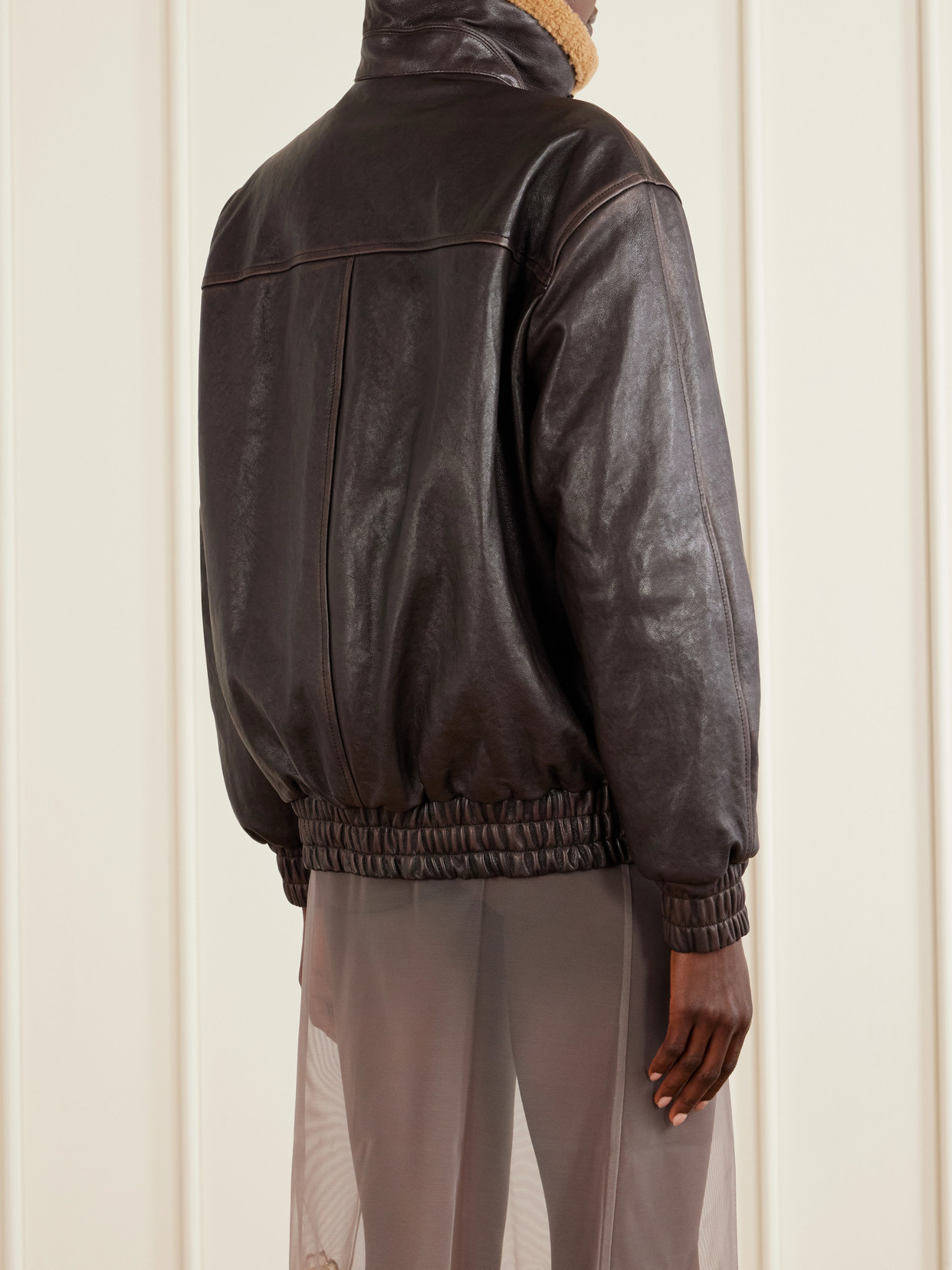 Garavani - Shearling-Trimmed Leather Biker Jacket