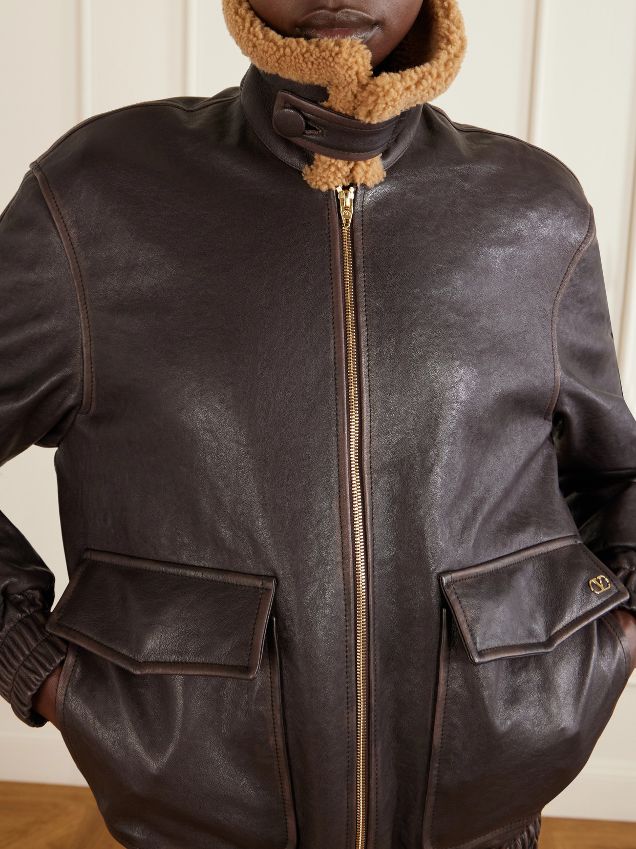 Garavani - Shearling-Trimmed Leather Biker Jacket