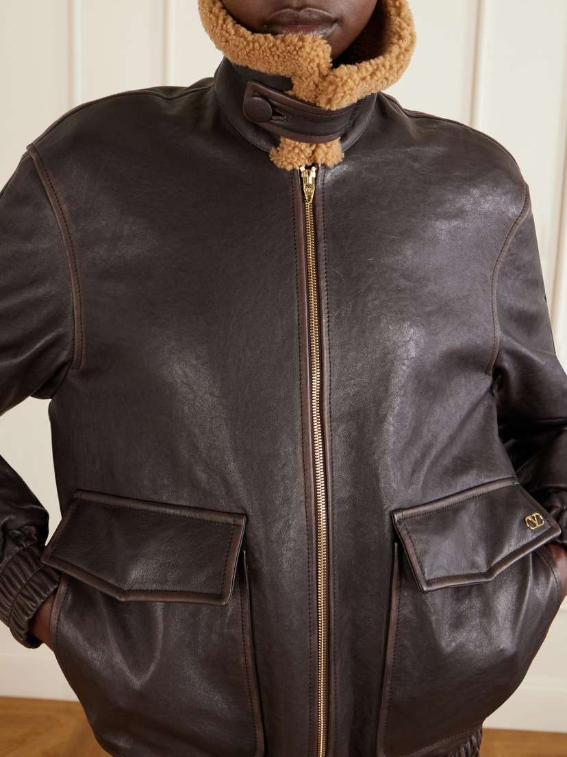 Valentino Garavani Shearling-trimmed Leather Biker Jacket | Thumbnail 5