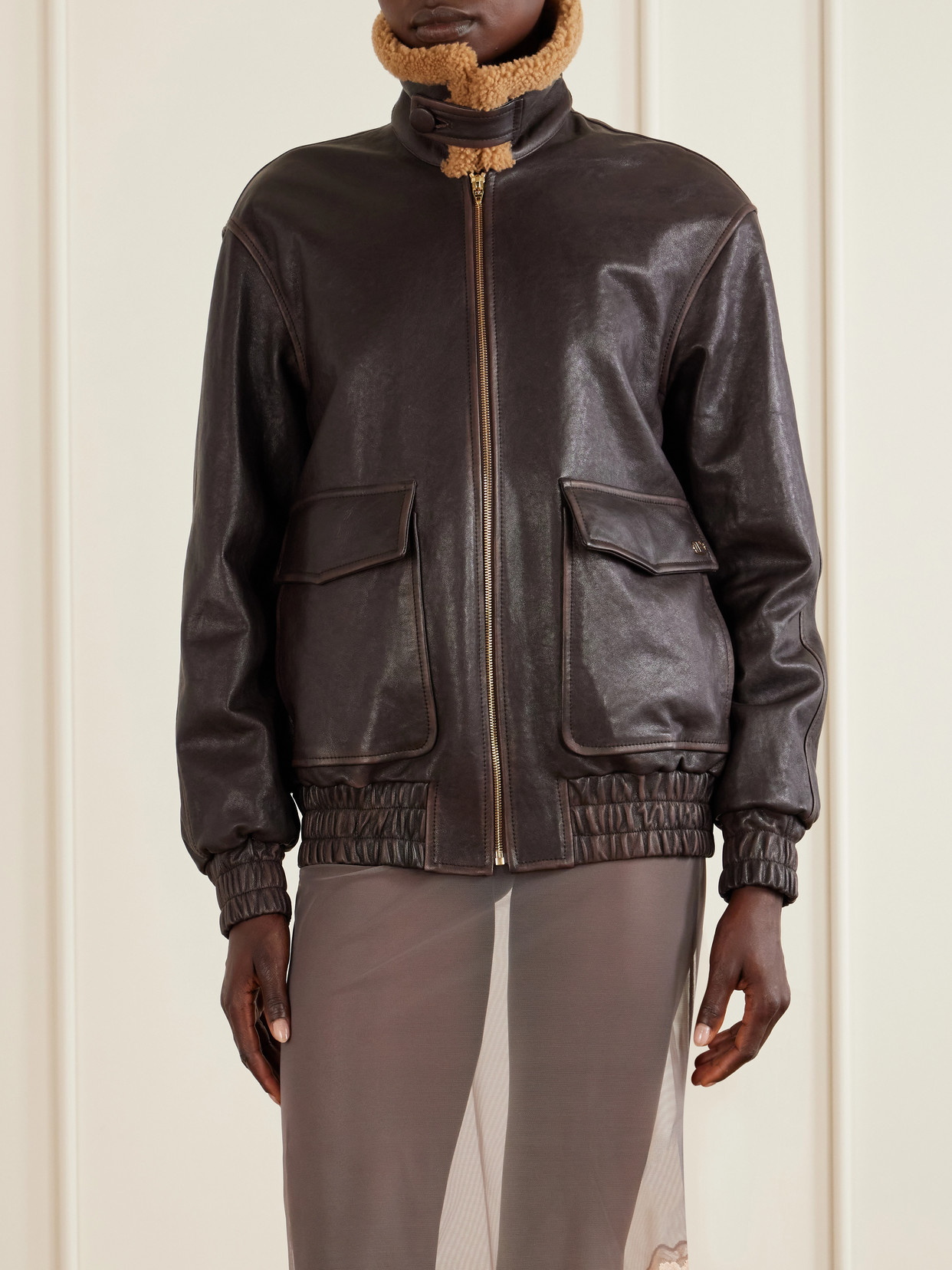Garavani - Shearling-Trimmed Leather Biker Jacket