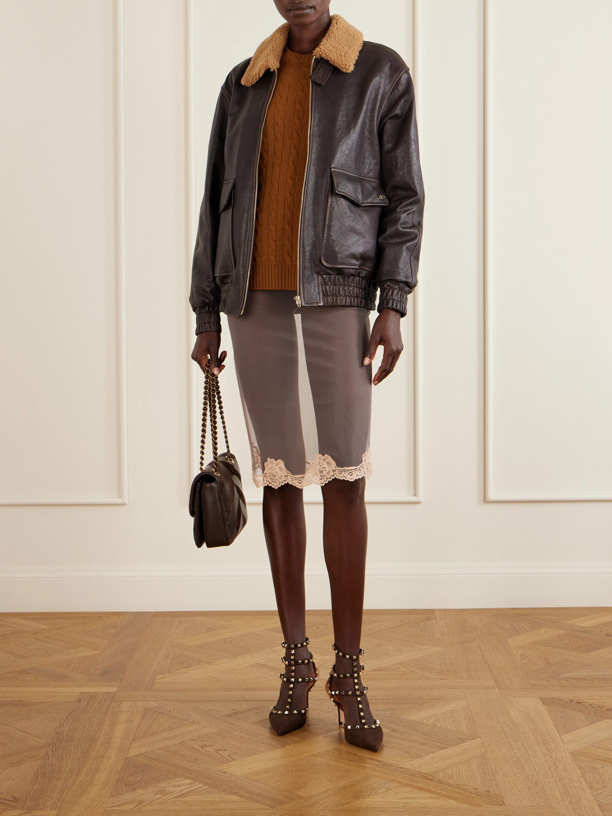 Garavani - Shearling-Trimmed Leather Biker Jacket