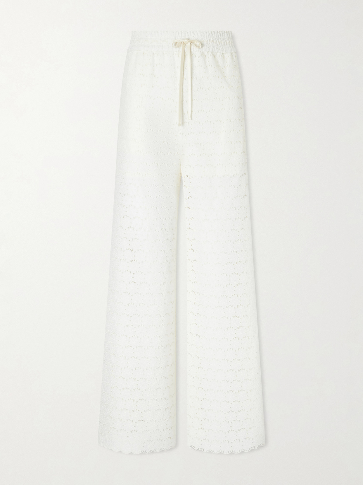 Valentino Mossi Broderie Anglaise Cotton Straight-leg Pants In White