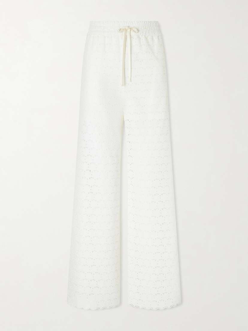 Valentino Garavani Mossi Broderie Anglaise Cotton Straight-leg Pants