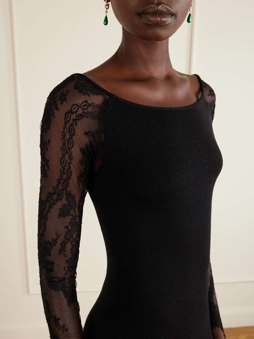 Valentino Garavani Lace-trimmed Wool-blend Midi Dress | Thumbnail 4 Valentino Garavani Lace-trimmed Wool-blend Midi Dress | Thumbnail 4