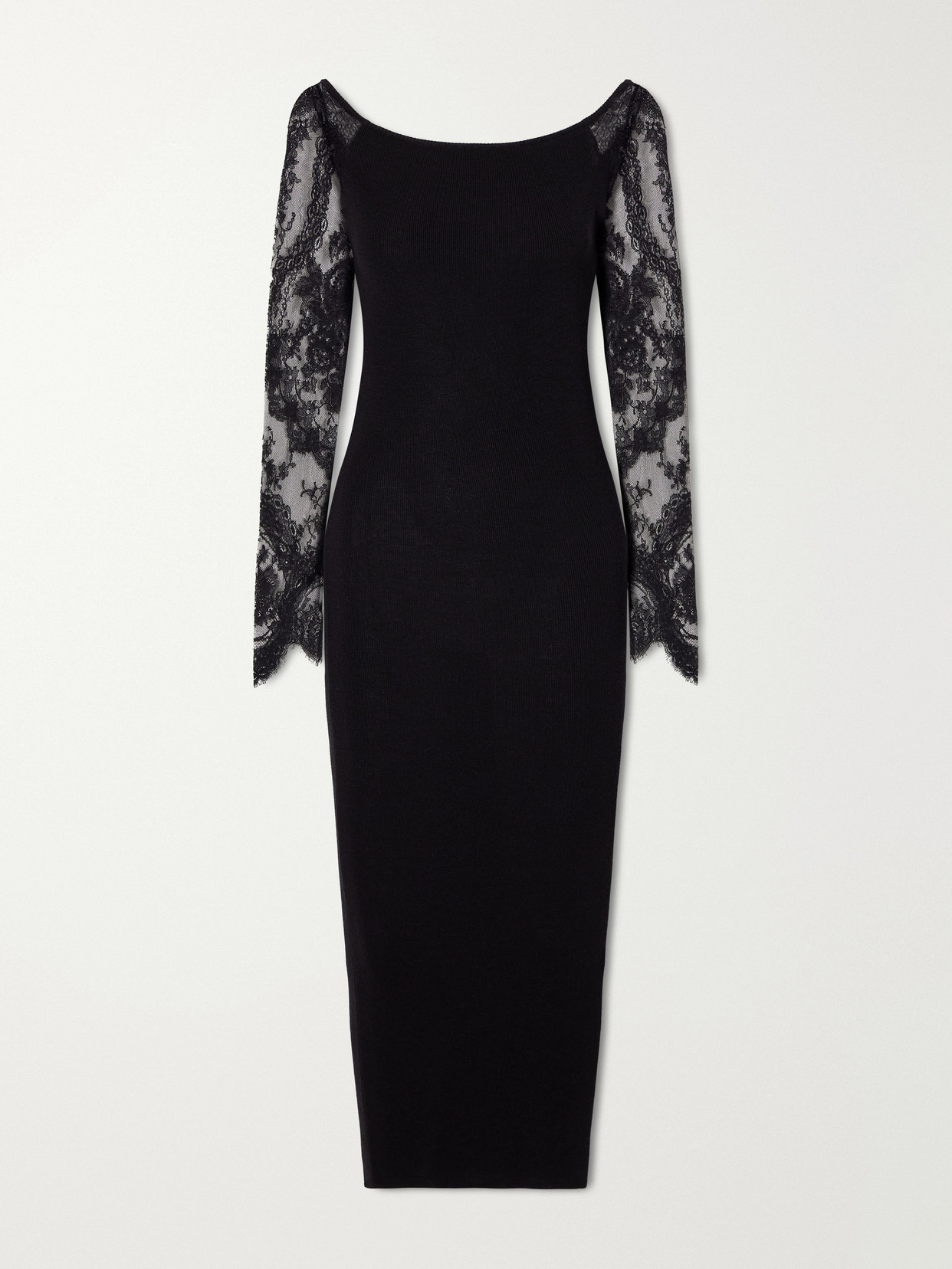 Valentino Lace-trimmed Wool-blend Midi Dress In Black