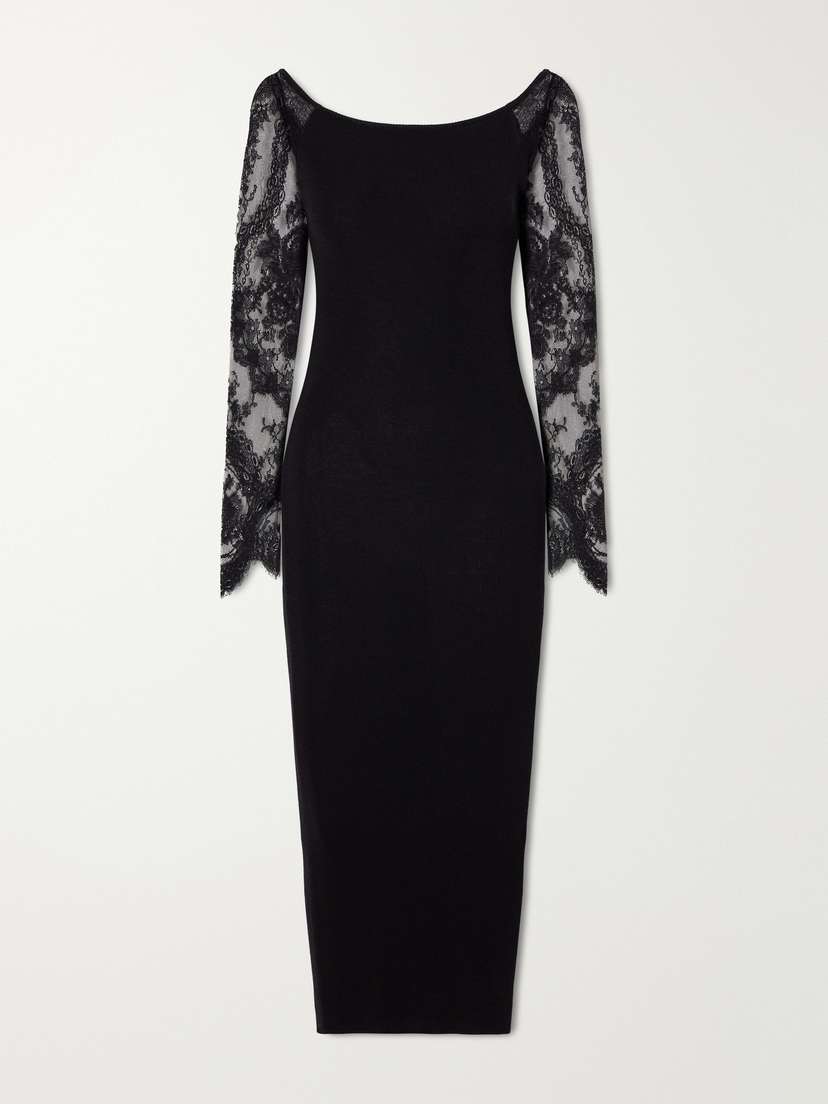 Valentino Garavani Lace-trimmed Wool-blend Midi Dress