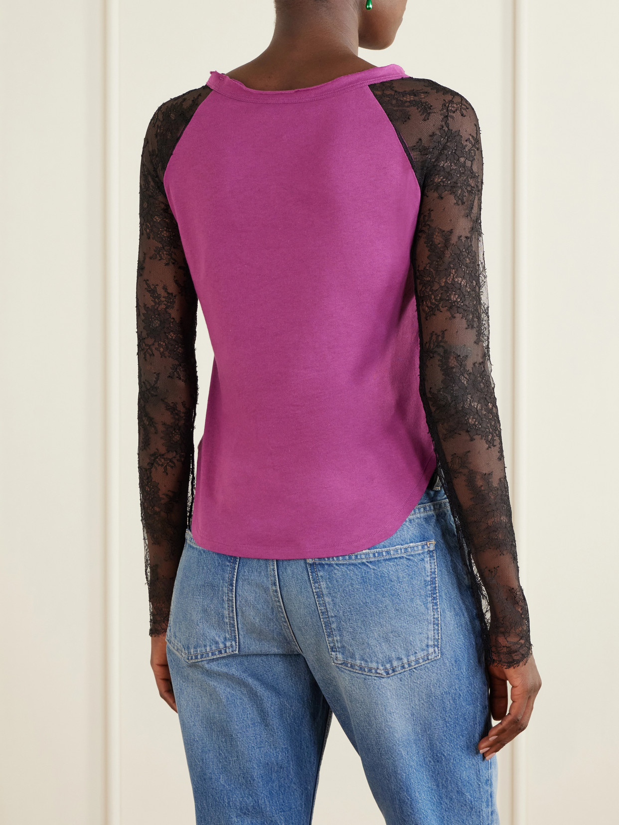 Garavani - Printed Lace-Trimmed Cotton T-Shirt