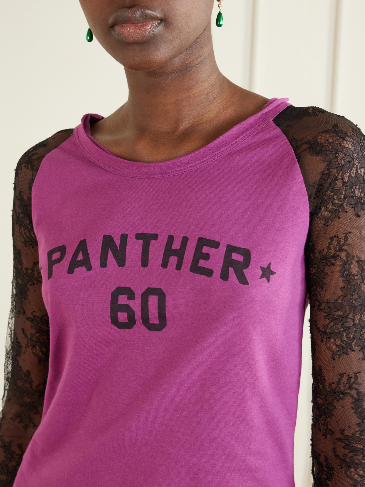 Garavani - Printed Lace-Trimmed Cotton T-Shirt