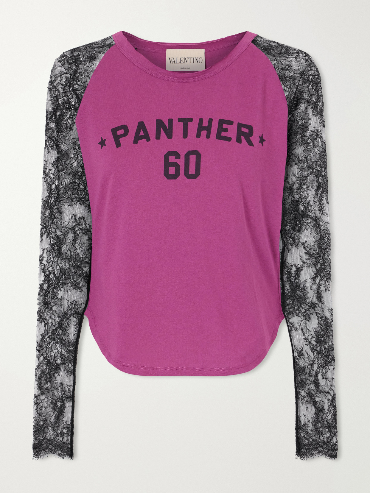 Valentino Printed Lace-trimmed Cotton T-shirt In Pink