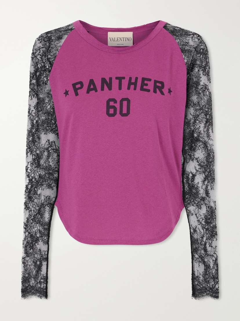 Valentino Garavani Printed Lace-trimmed Cotton T-shirt | Thumbnail 6 Valentino Garavani Printed Lace-trimmed Cotton T-shirt | Thumbnail 6