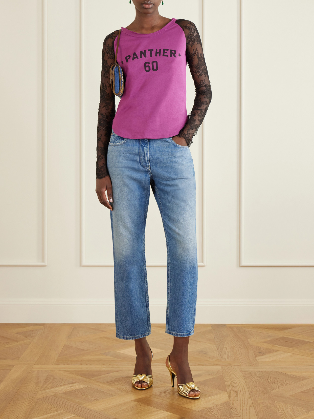 Garavani - Printed Lace-Trimmed Cotton T-Shirt