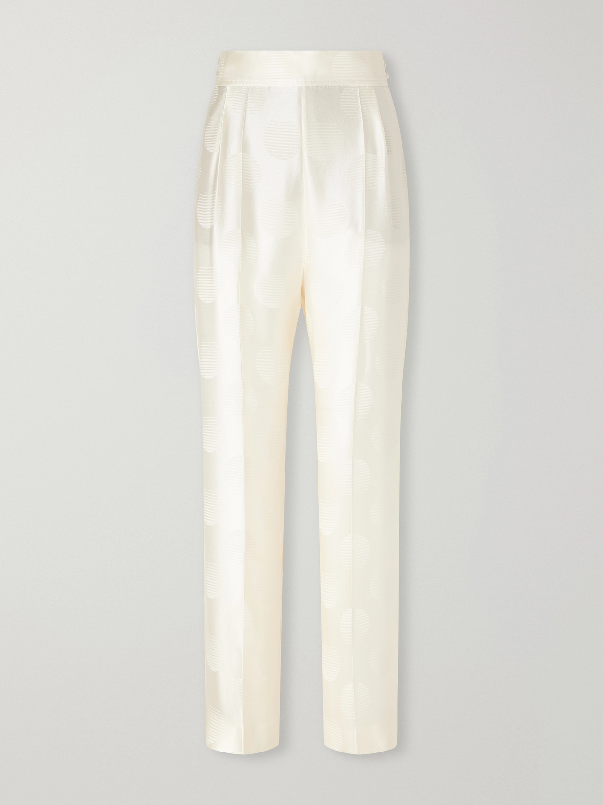 Valentino Polka-dot Silk Jacquard Straight-leg Pants In Neutral