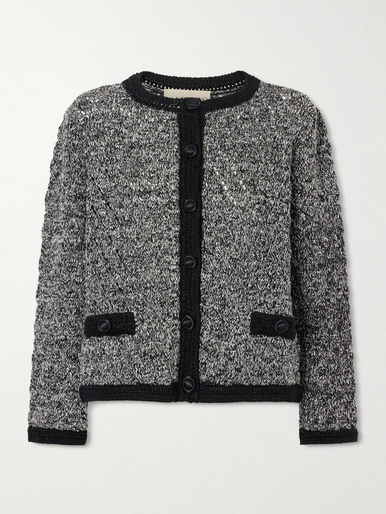 Valentino Embellished Knitted Linen Cardigan In Black