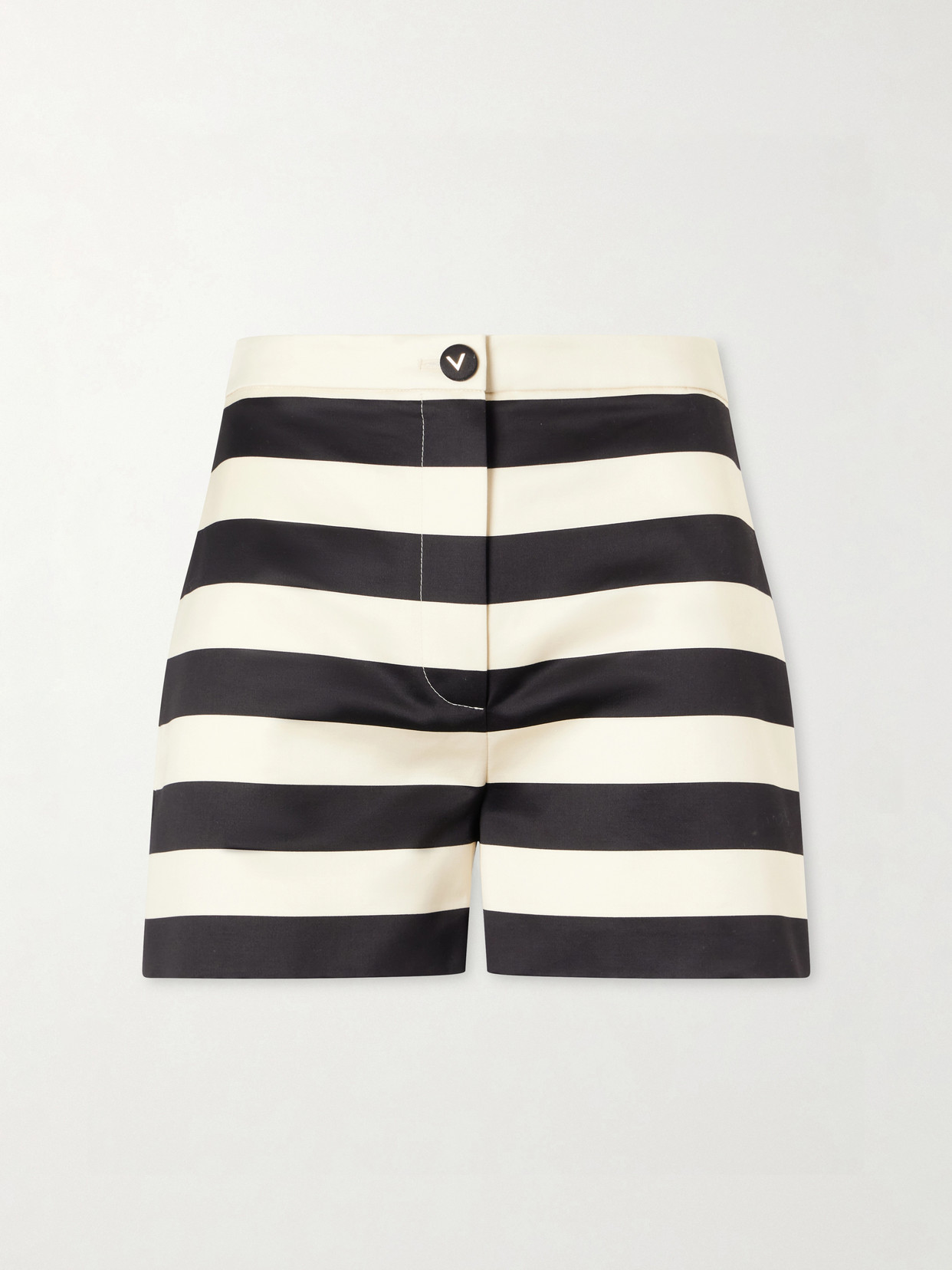 Valentino Cotton Satin Shorts With Maxi Barré Stripe Woman Black/vanilla 44 In Multi
