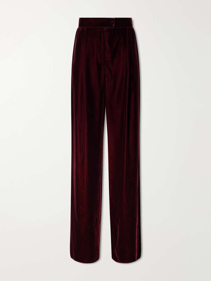 Valentino Garavani Pleated Velvet Wide-leg Pants