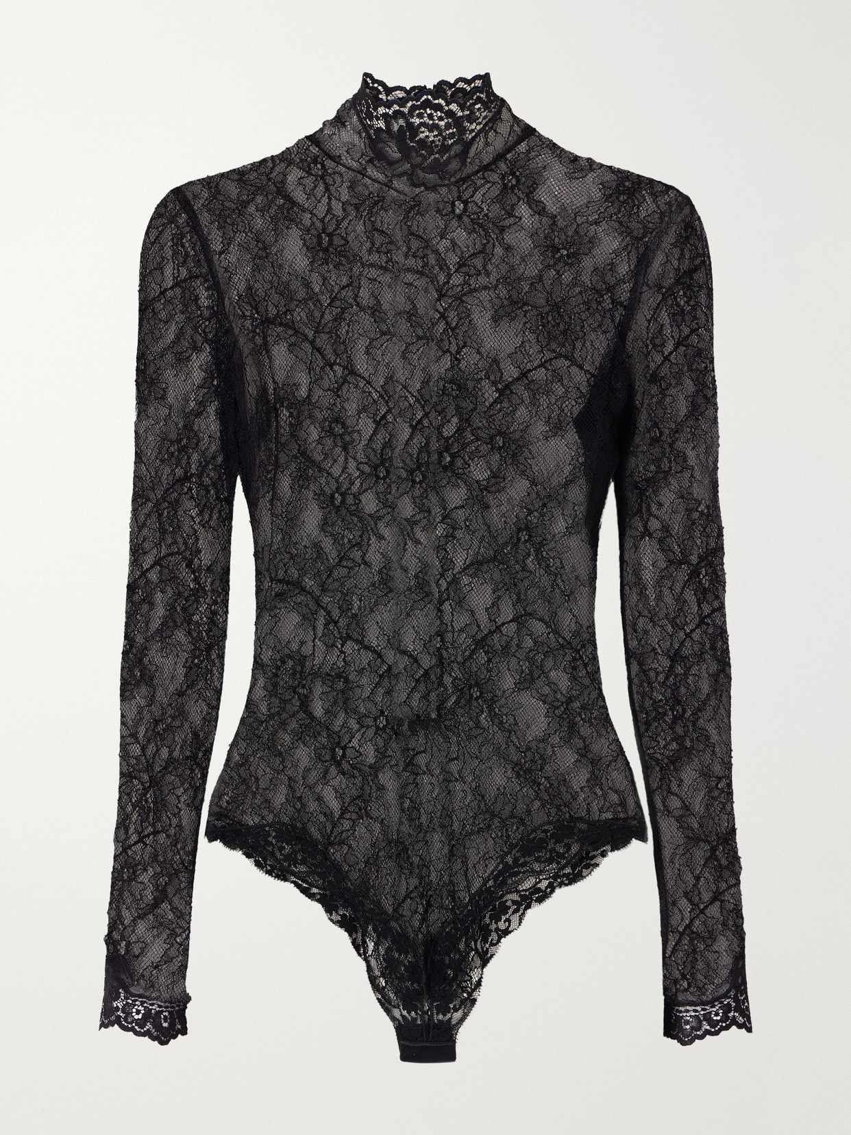 Valentino Scalloped Lace-jersey Bodysuit In Black