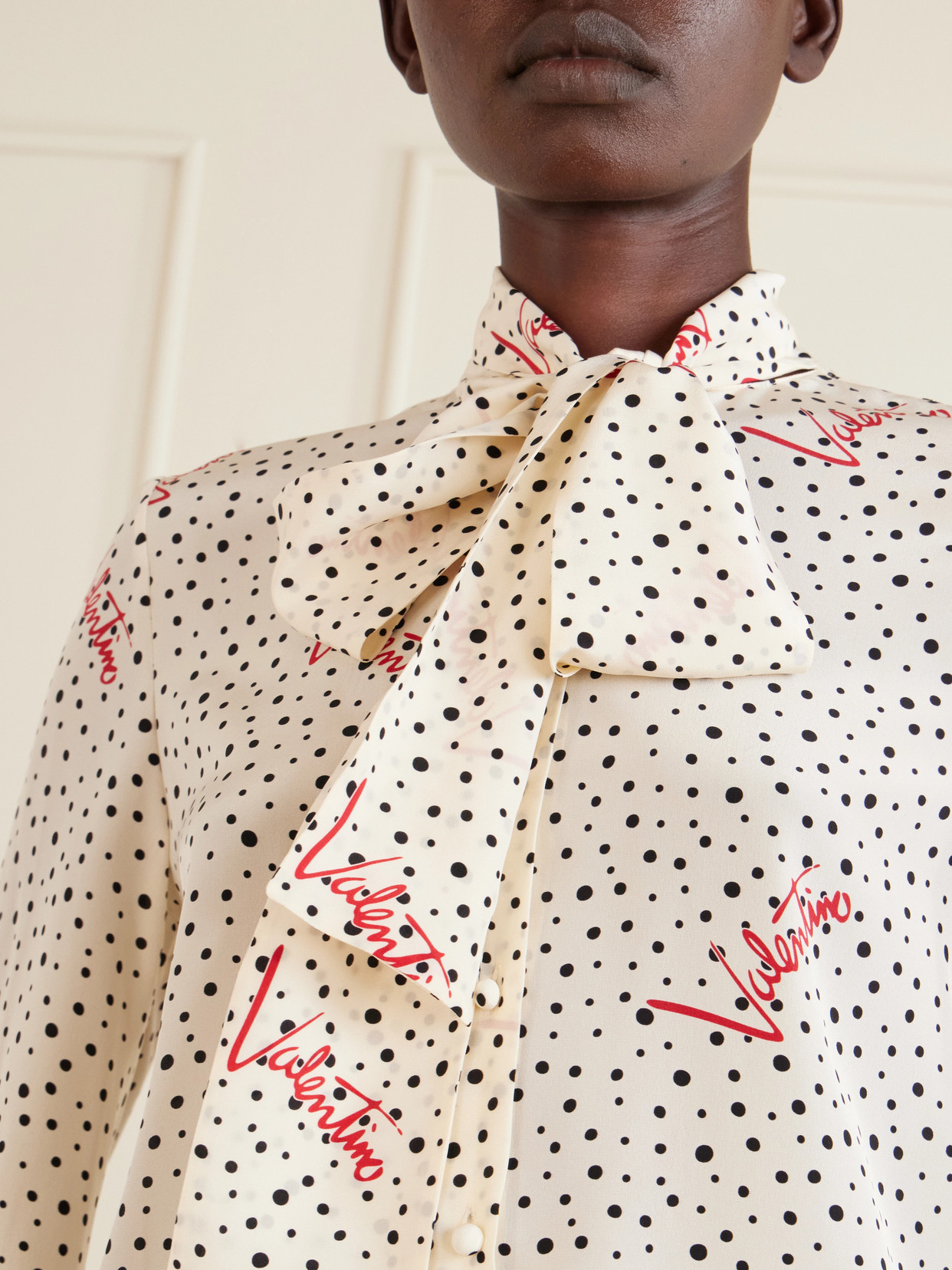 Garavani - Pussy-Bow Polka-Dot Silk Crepe De Chine Blouse