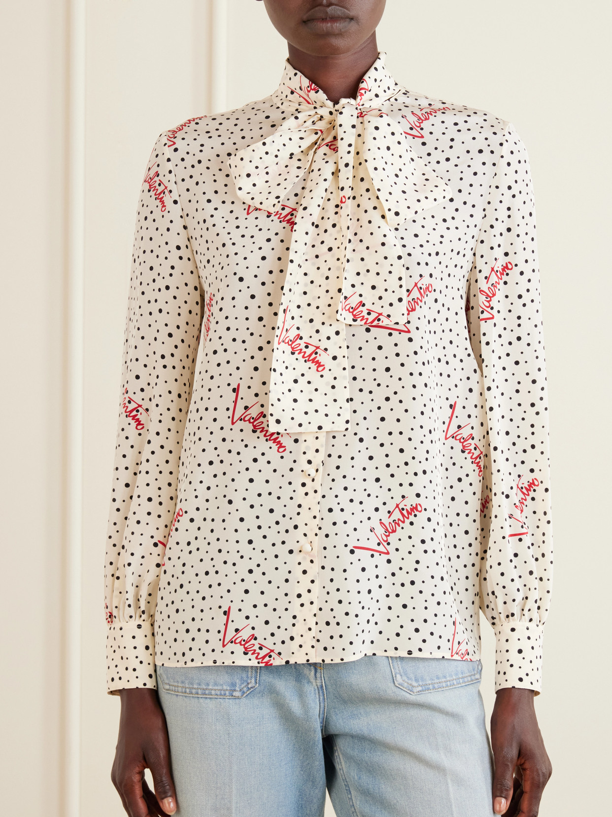 Garavani - Pussy-Bow Polka-Dot Silk Crepe De Chine Blouse