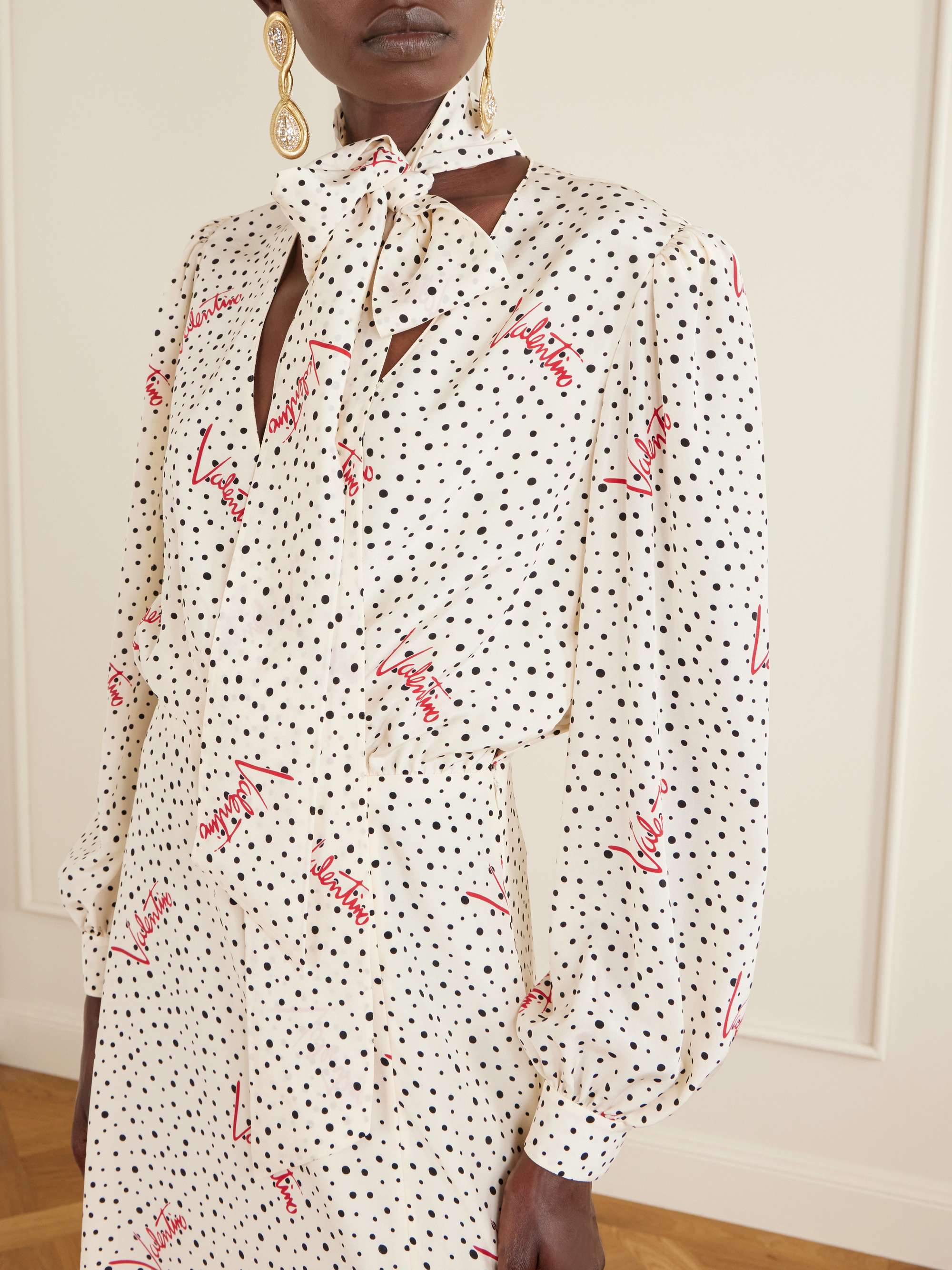VALENTINO GARAVANI Pussy-bow polka-dot silk crepe de chine maxi