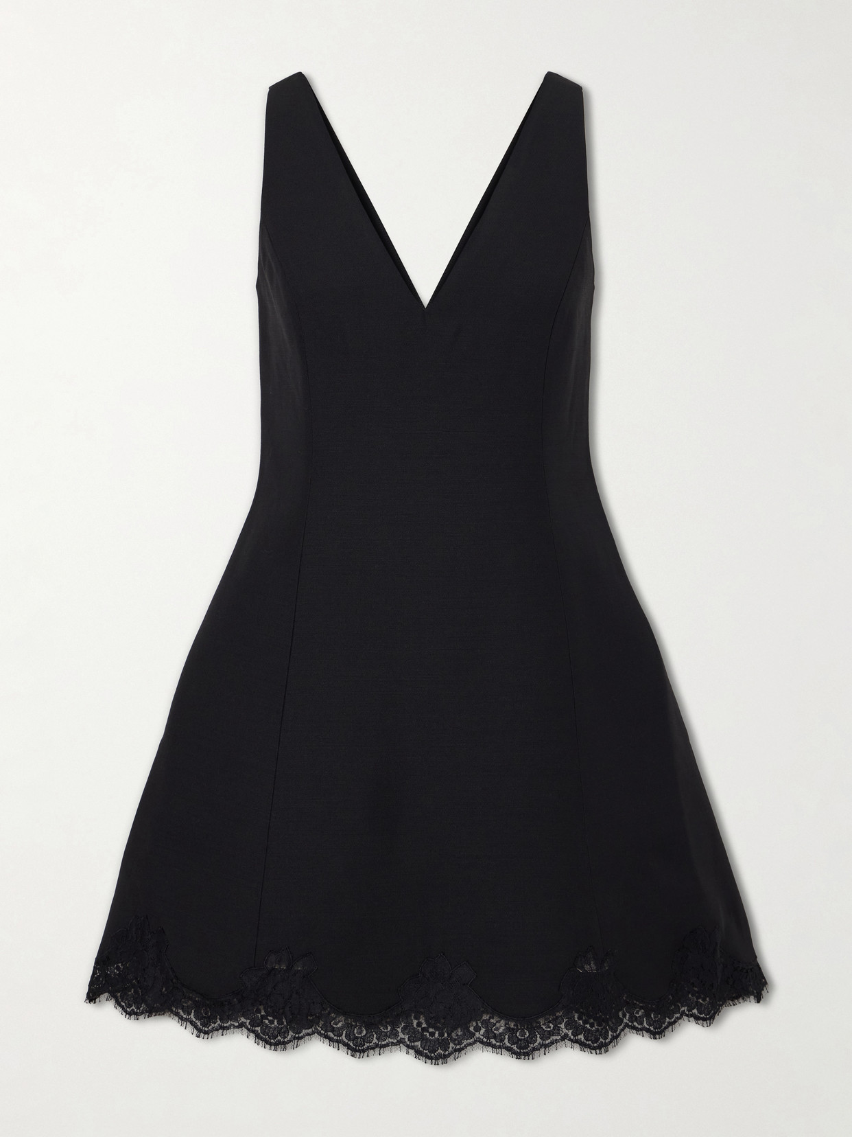 Valentino Garavani - Lace-trimmed Wool And Silk-blend Crepe Mini Dress - Black