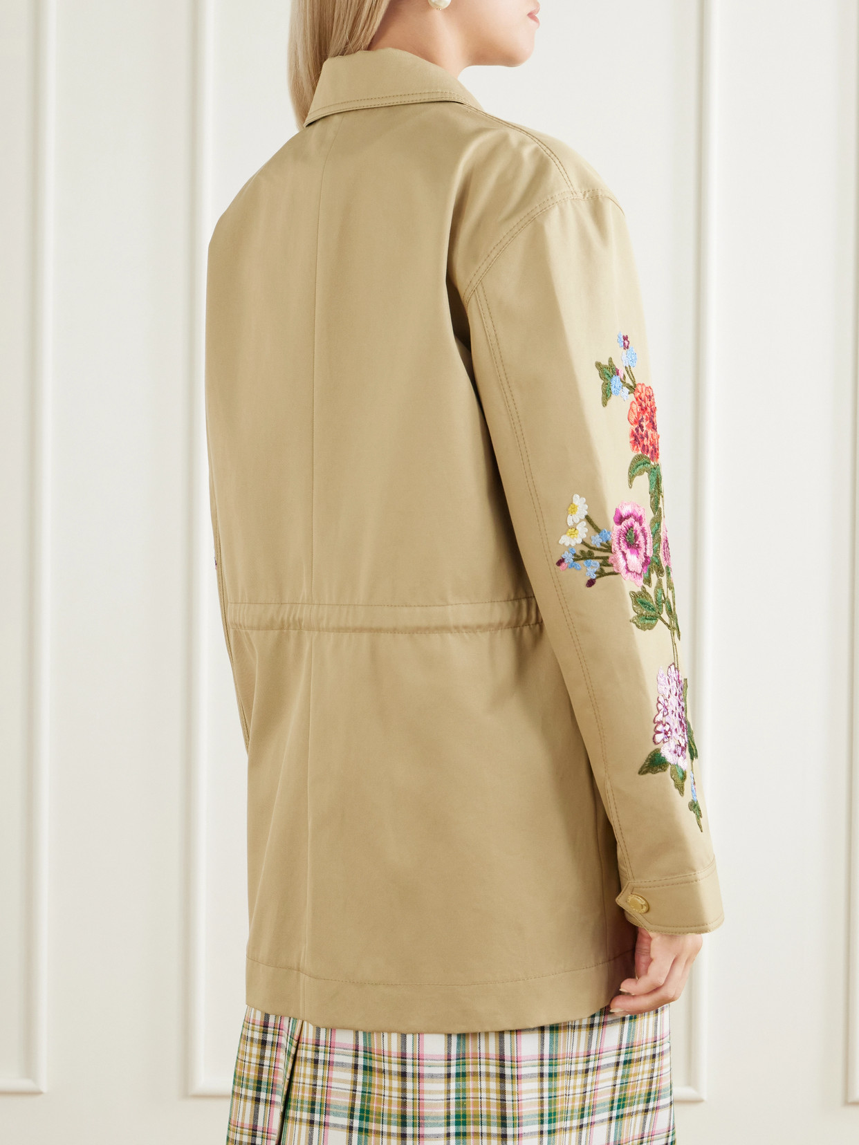 Floral-Embroidered Cotton-Gabardine Jacket