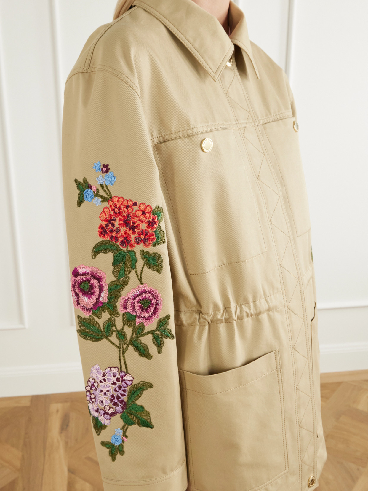 Floral-Embroidered Cotton-Gabardine Jacket